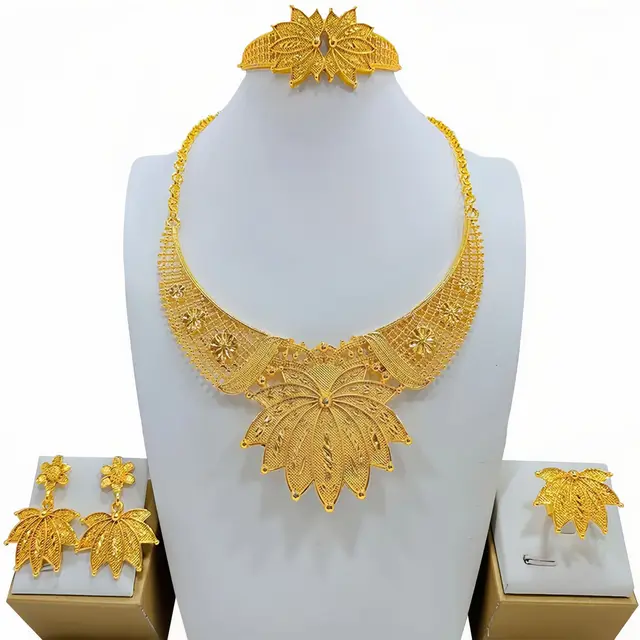 Vintage Bridal Jewelry Set A stunning ensemble of timeless elegance in 24K Dubai Gold Plating