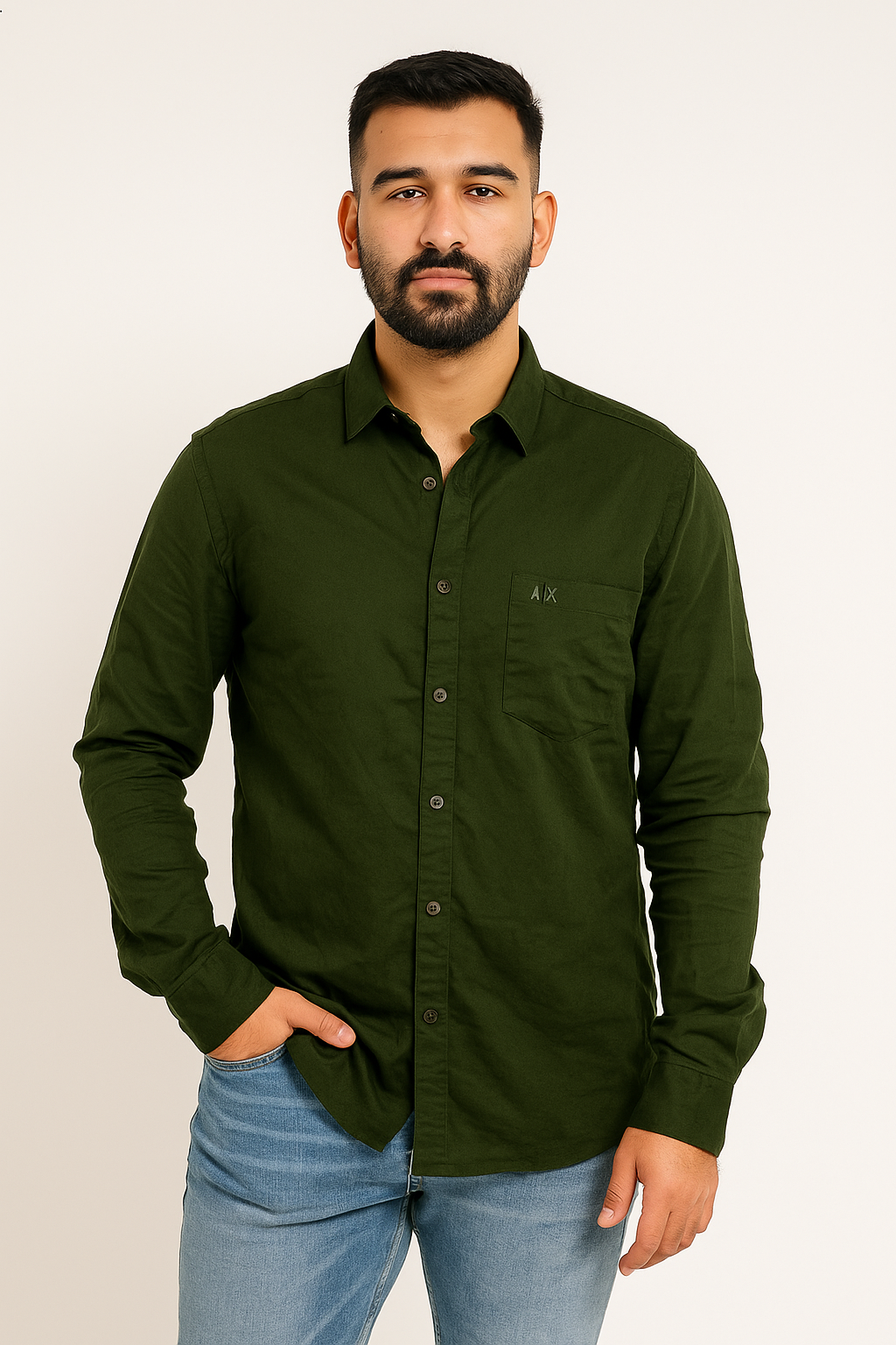 Olive Green plain cotton shirt