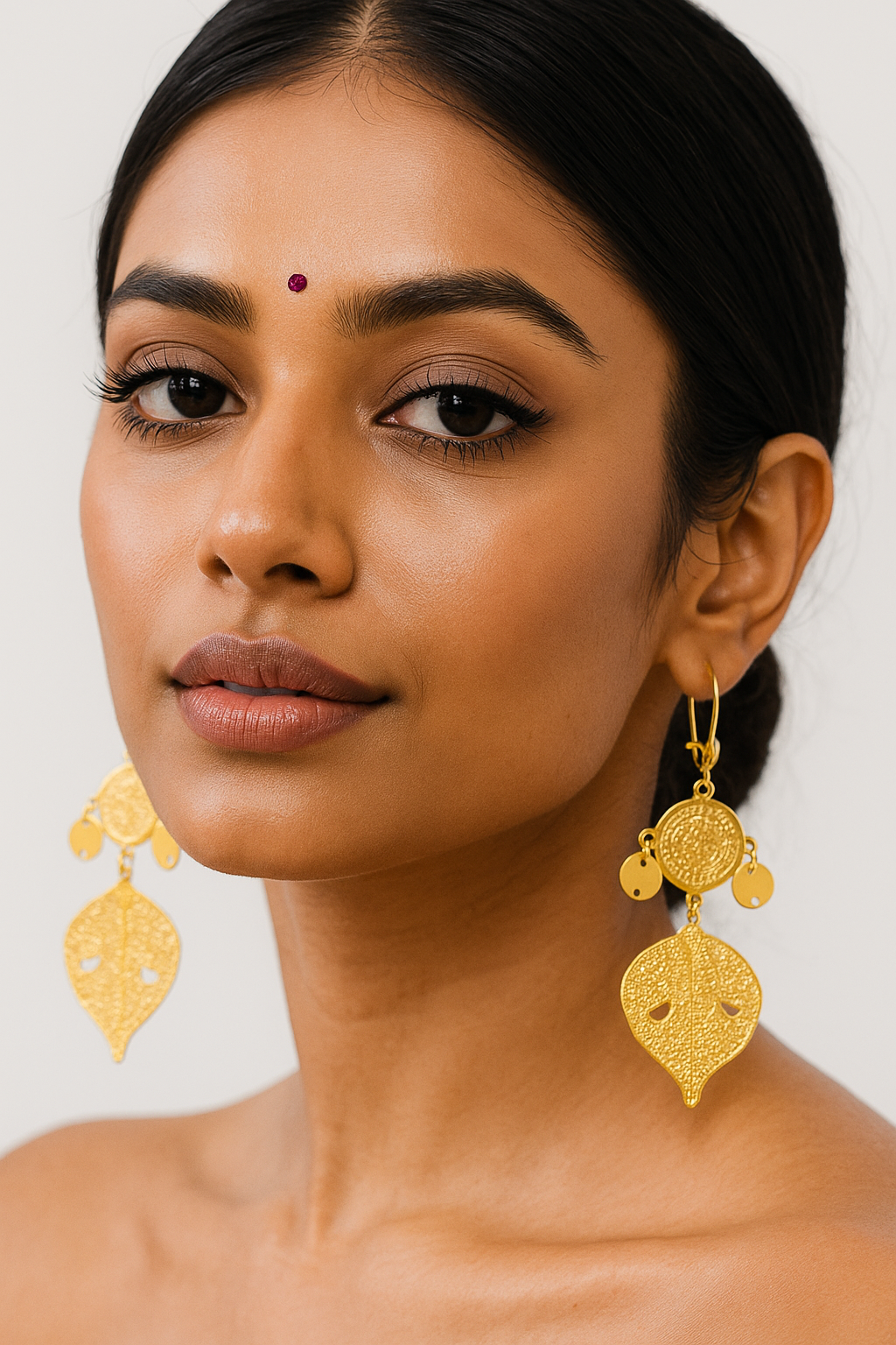 Gold Plated Leaf Design Earrings