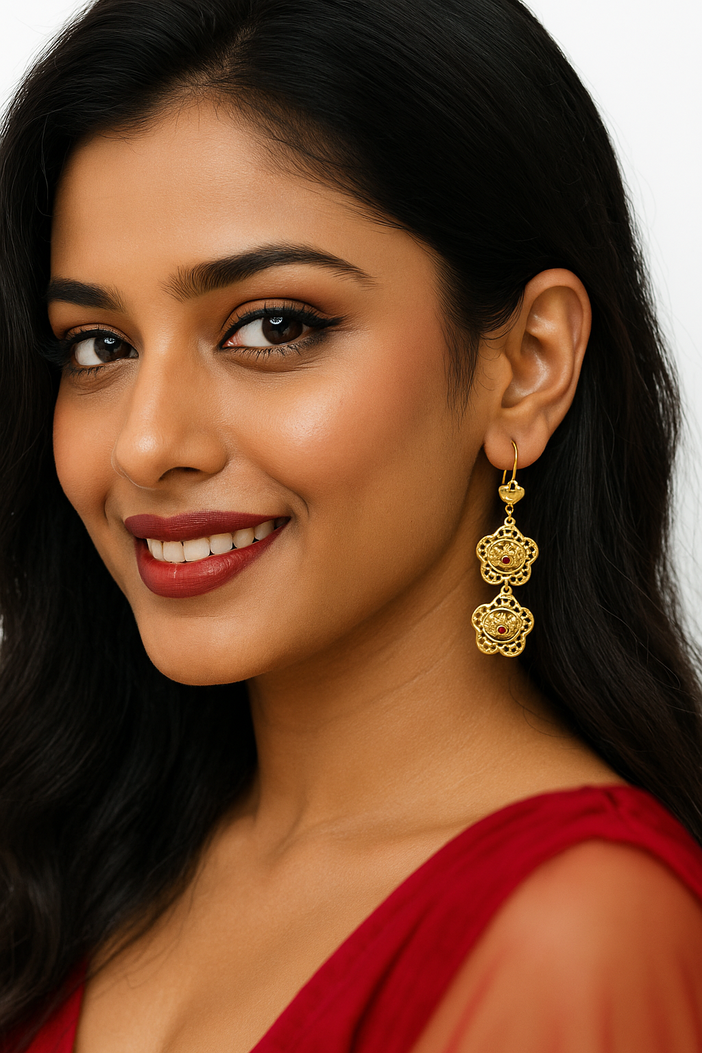 Gold Plated Floral Dangler Earrings for Women