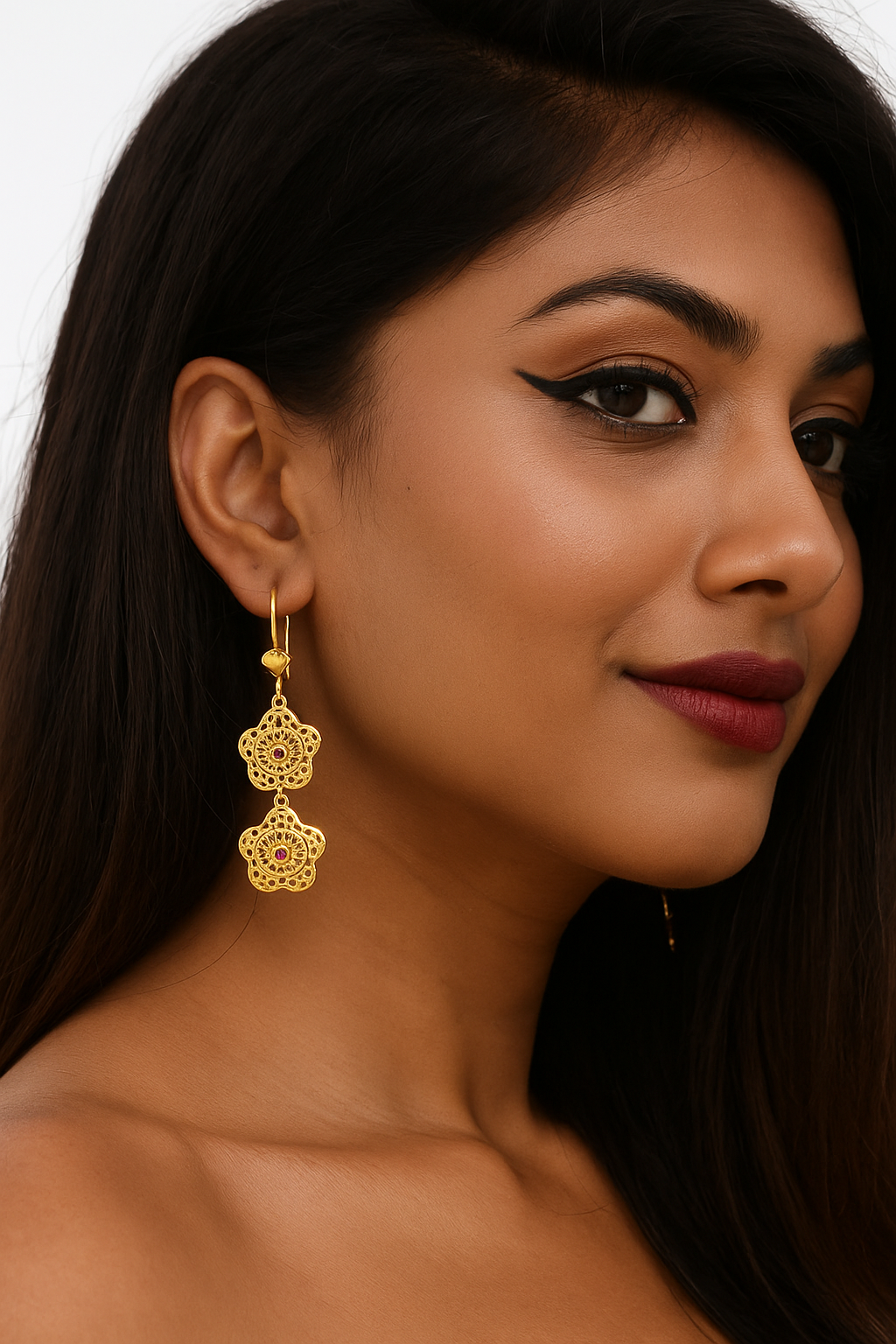 Gold Plated Floral Dangler Earrings for Women