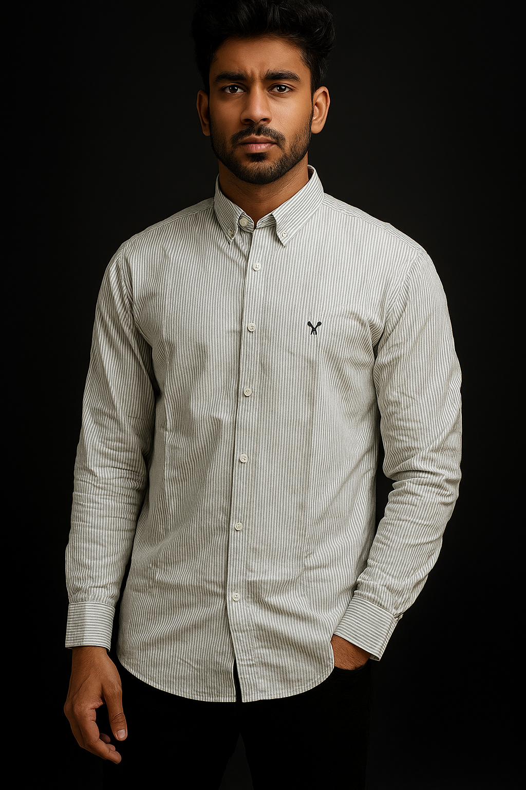 Men’s Light Grey Striped Cotton Shirt