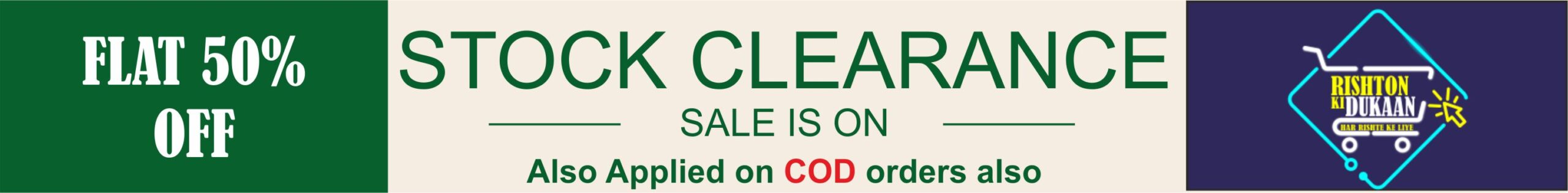 Flat 50% Stock Clearance Sale